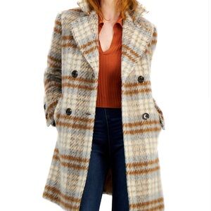 SAM EDELMAN Plaid Double Breasted Coat In Blue Plaid💎
